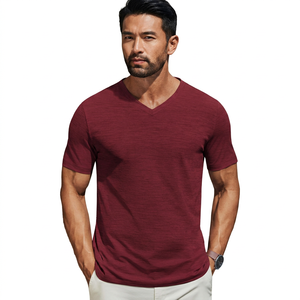 Camiseta de Cuello en V para Hombre, Venta al por Mayor, Casual, Manga Corta, Corte Ajustado, Ecológica, de Secado Rápido, Tejido de Algodón Suave y Transpirable, para Verano - Product Image 1