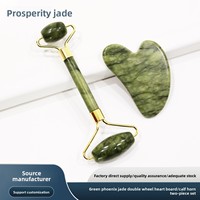 Rouleau de massage en jade Vert Phénix, ensemble de grattoirs à double roue, modèle avec logo personnalisé, rouleau à double roue Vert Fengyu