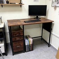 Bureau d'ordinateur moderne avec cadre en métal brun, grand plateau de travail, tiroirs de rangement, assemblage facile, espace pour imprimante