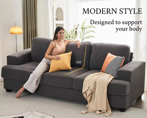 Canapé sectionnel Sans Modern Luxury 3 places en tissu gris avec sièges profonds, dossier carré et accoudoirs encastrés pour salon - Product Image 3