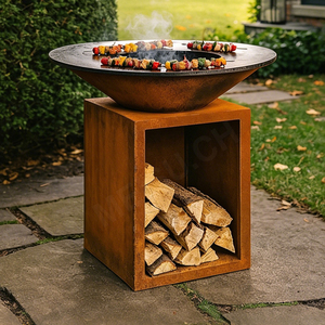 MEISU.CH Weathering Steel Barbeque Outdoor Charcoal Smoker <b>Fire</b> Corten Steel BBQ With Circle Plancha WS-SG Weathering Steel Deve - Product Image 3