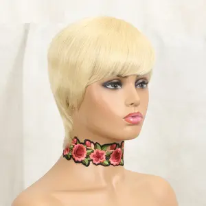 613 Blonde Pixie Cut Wigs Short Bob Pixie Human Hair For Women Pixie Cuts With Bangs Glueless Brazilian Hair