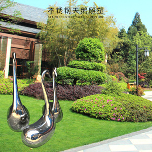 Escultura de Cisne de Acero Inoxidable con Acabado de Espejo, Decoración para Jardín, Plaza o Paisaje, Figura Artística - Product Image 1