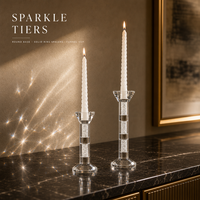 Porte-bougie en cristal à trois segments, anneau argenté, rempli de sable de cristal, base ronde biseautée, décoration de table pour la maison