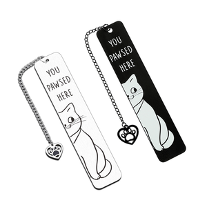 Segnalibro in Acciaio Inossidabile con Stampa Gatto Carino, Citazione Divertente 'You Pawsed Here', Segnalibro in Metallo con Ciondolo a Cuore e <span class=keywords><strong>Zampa</strong></span> e Catena - Product Image 1