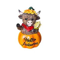 Figurine en résine de vache des Highlands et citrouille, style ferme, pour la récolte d'automne, décoration de maison de Thanksgiving, vente en gros personnalisée