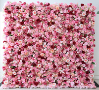 Toile de fond murale à fleurs M06 8ft x 8ft 3D panneau de fleurs en soie artificielle rose vif pivoine hortensia fleur mur pour décoration de mariage