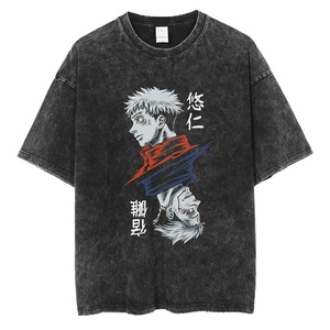 T-shirt d'été en jersey de coton inspiré de l'anime Harajuku, à manches courtes, technique de lavage à l'acide, imprimé en relief, coupe ample, 300 grammes, motif personnage - Product Image 5