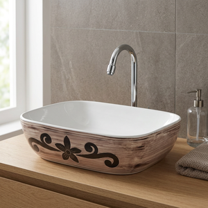 Lavabo de table orange moderne Lavabo carré en céramique pour salle de bain, piédestal de lavage à la main avec décalcomanie en marbre - Product Image 3