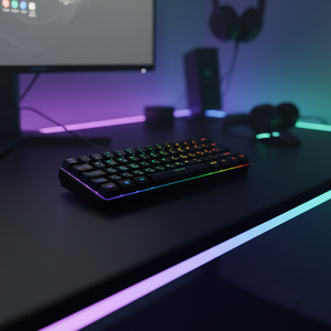 لوحة مفاتيح ألعاب غشائية صغيرة جديدة بـ 61 مفتاحًا، مزودة بإضاءة RGB، بواجهة <span class=keywords><strong>USB</strong></span> من نوع C، وكابل قابل للفصل، ومقاومة للانسكاب، تقبل شعارًا مخصصًا، للاستخدام المكتبي. - Product Image 2