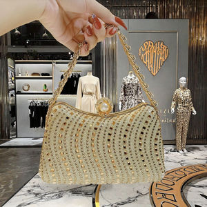 New Arrival Ladies Solid Color Satin Beading Clutch Handbag Waterproof Popular Pleated <b>Evening</b> <b>Bag</b> Shoulder Chain Party Fashion - Product Image 2