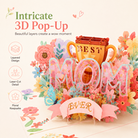 Carte de vœux 3D pop-up pour la fête des mères, faite à la main, découpée au laser, avec fleurs, cadeau pour maman