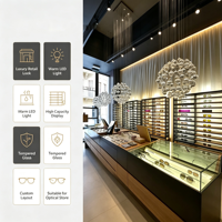 Vitrine optique LED de luxe en verre trempé, présentoir à lunettes personnalisé en bois pour opticien de boutique