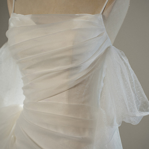 Robe de Mariée Élégante à Traîne en Chiffon Plissé avec Bretelles, Robe de Demoiselle d'Honneur Sfy186 - Product Image 6
