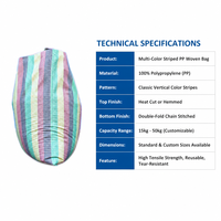 Sac tissé en PP robuste à rayures, 100 % PP, réutilisable, résistant aux déchirures, avec ourlet thermocoupé, pour stockage de céréales en vrac, 15-50 kg