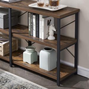 Étagère à livres en fer forgé de style américain, meuble de rangement minimaliste en pin multi-niveaux sur pied pour salle à manger - Product Image 2