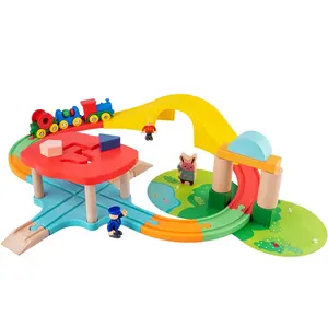 Grosir Mainan Kayu DIY Blok Bangunan Jalur Kereta Api Mobil Rel Pelangi Kereta Api Mainan Pendidikan Dini Anak-anak