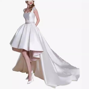 Satin Wedding Dress High Low Sweetheart Neckline White Polyester Fiber Banquet Nature Photoshoot Travel Photography - Product Image 3