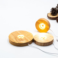 Lampe de nuit LED ronde en bois, lumière chaude, boule de cristal, lampe à illusion 3D, base en bois, lampe de nuit LED en verre, boule de lune intelligente, lampe de bureau