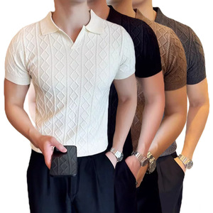 Polo tricoté à manches courtes pour <span class=keywords><strong>homme</strong></span>, col en V, style business, maille torsadée, grande <span class=keywords><strong>taille</strong></span> européenne, best-seller - Product Image 1