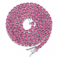 Collier chaîne de tennis à une rangée en laiton Hip Hop et couleur rouge bleu rouge Bling Zircon 4mm
