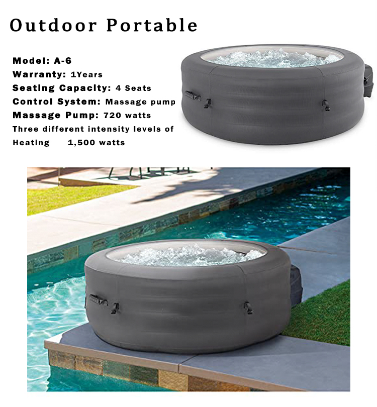 4 People Portable Massage Hot Tub Outdoor Inflatable Spa Bathtub