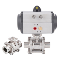 Vanne à boisseau sphérique pneumatique sanitaire Tri-clamp à simple/double action en acier inoxydable 3 pièces SS316 SS304 pour eau et gaz