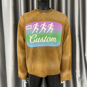 Custom Raw Hem Streetwear Distressed Tee Vintage Sun Faded Acid Washed DTG Serigrafía Camiseta de <span class=keywords><strong>manga</strong></span> <span class=keywords><strong>larga</strong></span> Camiseta <span class=keywords><strong>para</strong></span> hombres - Product Image 2