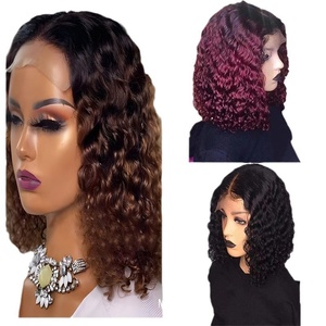 Perruque Lace Front Européenne et Américaine Tendance et Élégante pour <span class=keywords><strong>Femme</strong></span>, <span class=keywords><strong>Cheveux</strong></span> Courts Mi-longs Marron, Petites Boucles Africaines Teintées Dégradées - Product Image 2