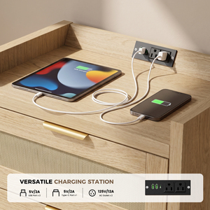 Modern Drawer Nightstand with Charging Port Rattan Mesh Drawers <b>Storage</b> Modern <b>Side</b> End <b>Table</b> Bedside Cabinet for Bedroom Decor - Product Image 3