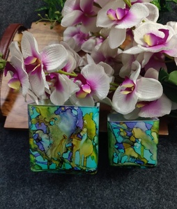 Wholesale Luxury <b>Decorative</b> Simple Multi-shade & Christmas purpose Marbleized Handmade <b>Decorative</b> Large Square Candle Glass <b>Jar</b> - Product Image 4