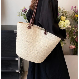 กระเป๋าฟางมีหูจับเดี่ยวสำหรับผู้หญิงแฟชั่นฤดูใบไม้ร่วงกระเป๋าสะพายข้างติดหนังแท้ลายลูกกวาดประดับเพชรมีซิป - Product Image 2