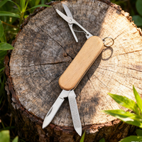 Couteau de poche tactique de survie en acier inoxydable 3-en-1 de taille mini polyvalent avec manche en bois OEM