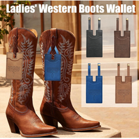 Dompet Sepatu Bot Wanita Kulit Gaya Koboi Barat, Tempat Kartu Kredit dengan Tali Jepret untuk Perjalanan Cowgirl, Hadiah