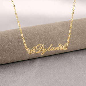 Custom popolare ciondolo farfalla in acciaio inox lettere nome collana di moda ragazza - Product Image 6