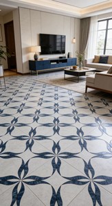 Azulejo de Porcelana Premium de 600*1200mm, Antideslizante, Diseño Moderno de Flores Azules sobre <span class=keywords><strong>Fondo</strong></span> Gris Claro, para Pisos y Paredes Exteriores - Product Image 2