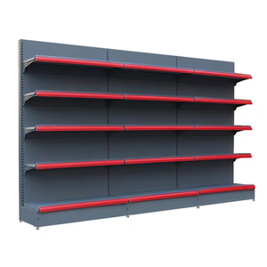 Rak Gondola Besi untuk Peralatan <span class=keywords><strong>Display</strong></span> Supermarket, Toko Kelontong, dan Toko Swalayan, Warna Abu-abu Tua, Rak Empat Sisi - Product Image 2