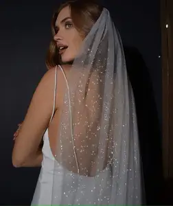 1Tier Glitter bridal wedding Veil Fingertip Bachelorette Party Veil Starry bridal veil for Women and Girls