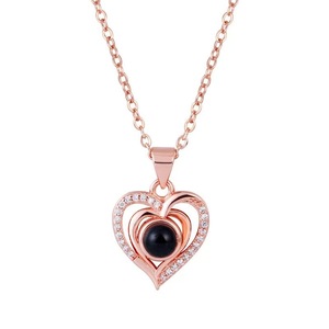 Collar Corazón del Océano, Bestseller Transfronterizo, con Proyección de '<span class=keywords><strong>Te</strong></span> <span class=keywords><strong>Amo</strong></span>' en 100 Idiomas, Incrustaciones de Circonio, Piedra de Bambú, Versátil - Product Image 5
