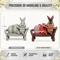 Fournitures de décoration de Pâques : Statue géante 3D en fibre de verre de lapin et d'œuf, personnalisée, imperméable, pour extérieur, commerciale, avec siège intégré
