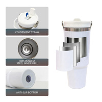Gobelet isotherme sous vide en acier inoxydable blanc de 30 oz avec poignée et couvercle, pour boissons chaudes et froides, USA RTS