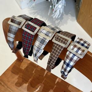 عصابة رأس كورية جديدة بنمط الكلية الكلاسيكي مع مشبك مربعات، إكسسوار أنيق بني اللون للخريف والشتاء - Product Image 2