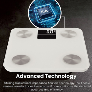 Bilancia pesapersone digitale intelligente con app mobile gratuita, wireless, in vetro temperato da 5 mm, portata 180 kg, per il bagno, con misurazione della composizione corporea. - Product Image 5