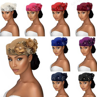 Chapeau turban vintage en feutre pour femmes, fascinateur d'église Derby avec fleur, bérets souples pour femmes pour les fêtes, chapeau de stewardesse de compagnie aérienne