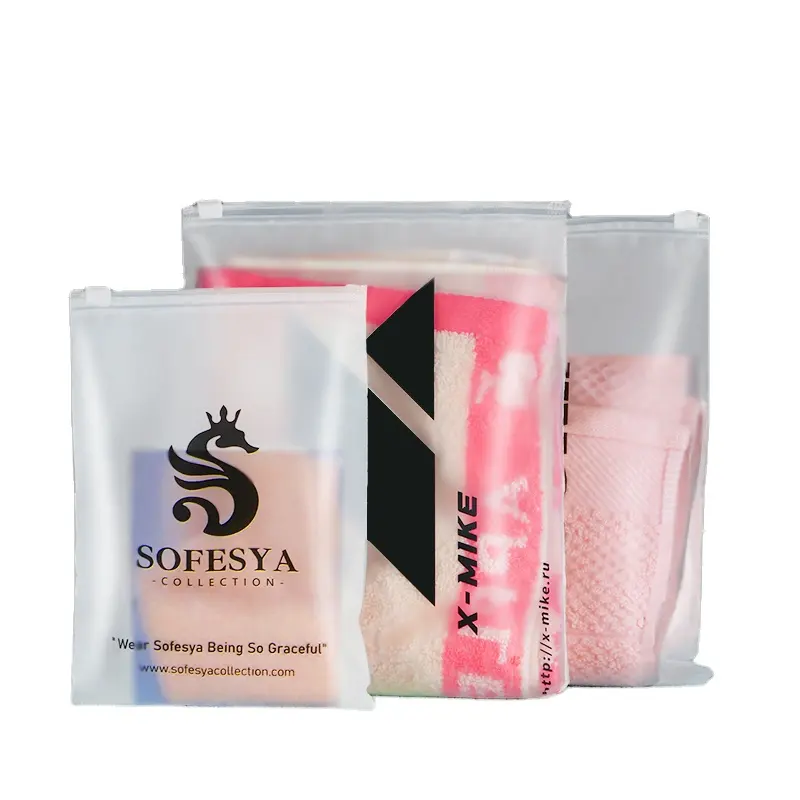 Pvc packaging bags with ziplock for t-shirt custom logo frosted zipper plastic recycle clothes package pouch bag