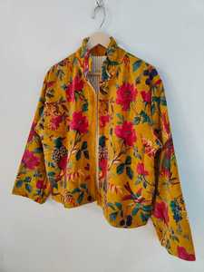 Veste en velours à imprimé oiseau moutarde, manteau matelassé en velours bohème, robe de demoiselle d'honneur, veste en velours, manteau matelassé en velours fait main - Product Image 2