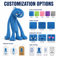 Peluche Monstre Bleu à Bras Longs Personnalisée, en Coton PP Brodé, Fabrication Directe Usine, OEM ODM, Fabricant d'Animaux en Peluche, Vente en Gros, MOQ