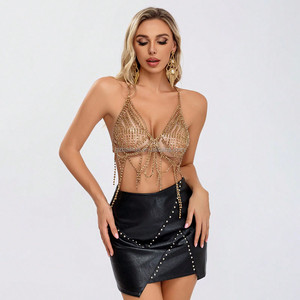 Sexy Hot Sequin <strong>Gold</strong> Chainmail Tassel Chest <strong>Top</strong> <strong>Chain</strong> Cutout Jewelry Bikini Bra Body <strong>Chain</strong> for Women - Product Image 1