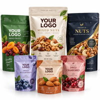 Sachets refermables transparents en PE de qualité alimentaire avec fenêtre, recyclables, pour emballage de fruits secs et snacks, 250g 500g
