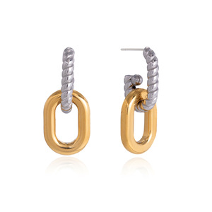 Geometric Hoop Earrings Gold Silver Tone Stainless Steel Women's Everyday Wear - Product Image 5
